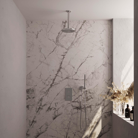 Ensemble de douche à encastrer Brauer Chrome Carving - douche principale 20cm - bras plafond 20cm - 2 fonctions - incluant partie encastrable - douchette à main 1 fonction - chrome SW715622