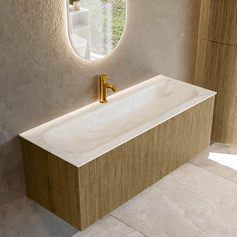 Mondiaz KURVE-DLUX Ensemble meuble de salle de bains - 120x46x40cm - 1 tiroir - lavabo solid surface - central - 1 trou de robinet - Dusk SW1415163