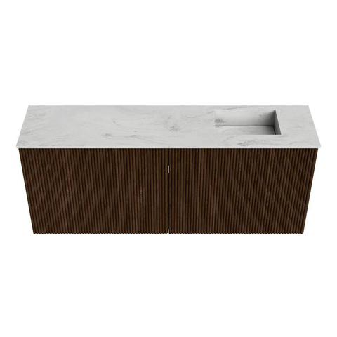 Mondiaz JOYA-DLUX 100cm meuble de salle de bains - couleur Walnut - Vasque FAYE position Droite Sans trou de robinet couleur Opalo. SW1422516