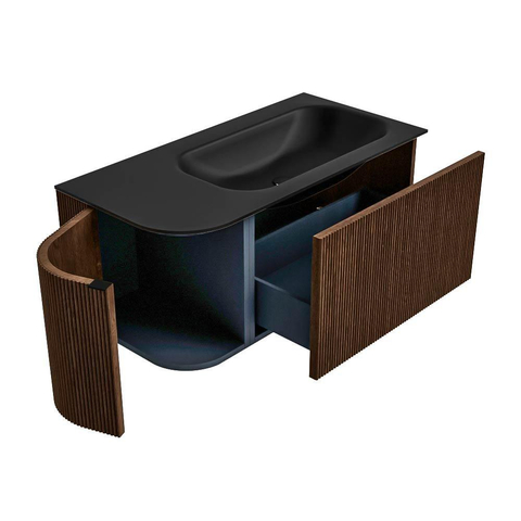 MONDIAZ KURVE Meuble de salle de bains 95 cm avec module 25 L couleur Walnut avec 1 tiroir et 1 porte. Lavabo BIG SMALL droit 1 trou de robinet Urban. SW1138438