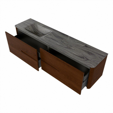 Mondiaz CIRO-DLUX Ensemble meuble de salle de bains - 190x45x50cm - plan-vasque Solid surface Sombra - 1 vasque à gauche - sans trous de robinetterie - 4 tiroirs - Ruby SW1532043