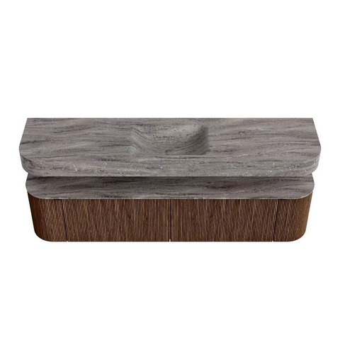 MONDIAZ THOR-DLUX Meuble de salle de bains - 190cm - arrondi gauche + droite - couleur Walnut - 2 tiroirs et 2 portes - Vasque suspendue CLOUD Milieu sans trou de robinet - couleur Oza SW1466793