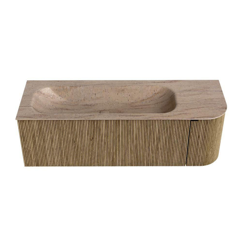 MONDIAZ KURVE-DLUX Meuble de salle de bains 135cm arrondi à droite couleur Dusk avec 1 tiroir et 1 porte. Lavabo BIG MEDIUM à gauche 1 trou de robinet Saba. SW1433359