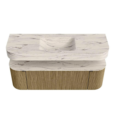 MONDIAZ THOR-DLUX Meuble de salle de bains 140cm arrondi gauche + droite couleur Dusk avec 1 tiroir et 2 portes. Vasque suspendue CLOUD Milieu 1 trou de robinet couleur Nata. SW1464291