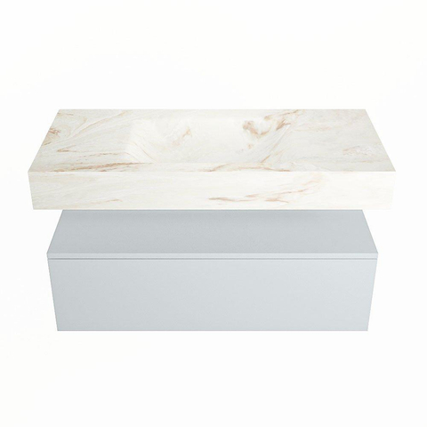 Mondiaz ALAN-DLUX Ensemble de meuble - 100cm - meuble Clay mat - 1 tiroir - Lavabo Cloud Frappe suspendu - vasque Centre - 0 trous de robinet SW805320