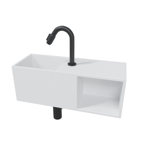 Wiesbaden Julia fonteinset – rechthoekig – 54x20x20 cm – solid surface mat wit – mat zwarte kraan SW793746