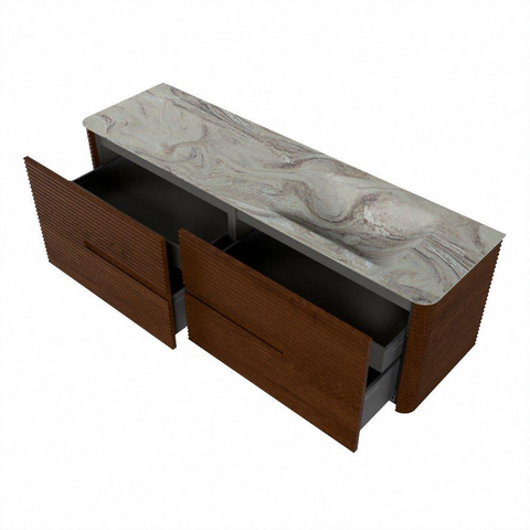 Mondiaz CIRO-DLUX Badkamermeubelset - 160x45x50cm - Solid surface wastafel Glace - 1 wasbak Rechts - 1 kraangat - 4 lades - Ruby SW1531686