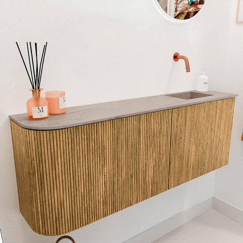 Mondiaz JOYA-DLUX 111.6cm toiletmeubel - ronding links kleur Oak - Wastafel FAYE positie Rechts Zonder kraangat kleur Saba. SW1424211