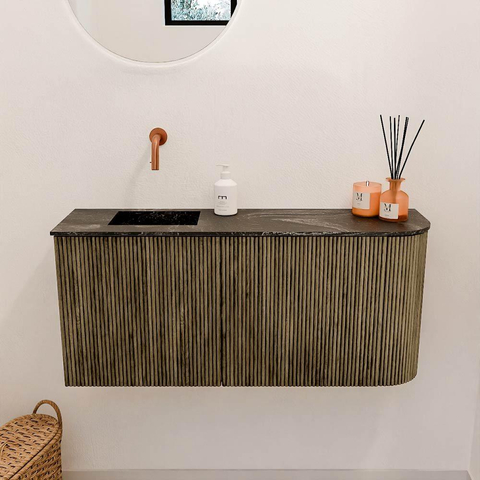 Mondiaz JOYA-DLUX 91.6cm toiletmeubel - ronding rechts kleur Dusk - Wastafel FAYE positie Links Zonder kraangat kleur Lava. SW1423262