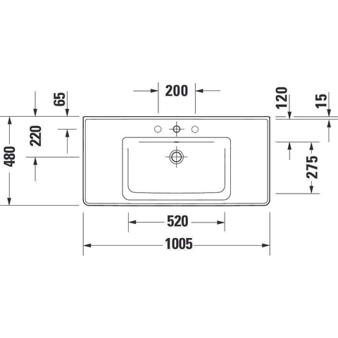 Duravit D-neo Wastafel - met waskom midden - zonder kraangat - met overloop - 100.5x48cm - met wondergliss - wit SW640555