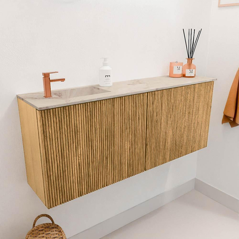 Mondiaz JOYA-DLUX 100cm meuble de salle de bains - couleur Oak - Vasque FAYE position Gauche 1 trou de robinet couleur Frappe. SW1421896