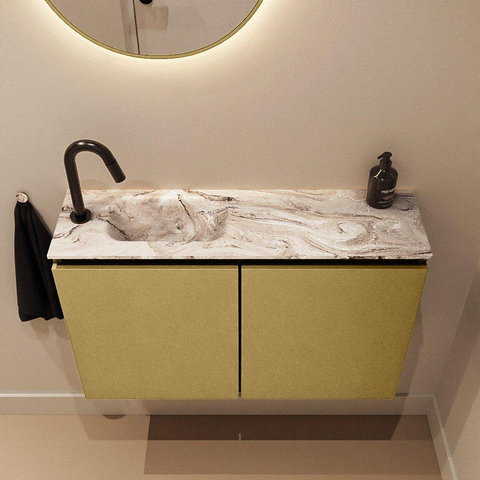 MONDIAZ TURE-DLUX Meuble WC 80 cm Oro. EDEN lavabo Glace position à gauche. Avec 1 trou de robinet. SW1103401