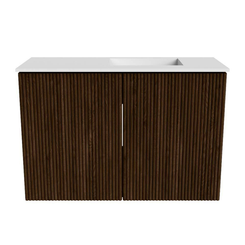 Mondiaz JOYA 60cm meuble de toilette - couleur Walnut - Lavabo FAYE position Droite Sans trou de robinet couleur Talc. SW1421300