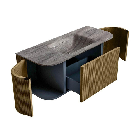 MONDIAZ KURVE-DLUX Meuble de salle de bains 110cm arrondi Gauche + Droite couleur Dusk avec 1 tiroir et 2 portes. Lavabo CLOUD Central 1 trou de robinet Oza. SW1432960
