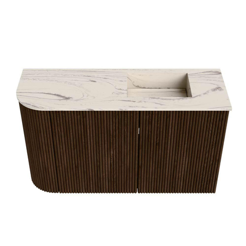 Mondiaz JOYA-DLUX 71.6cm toiletmeubel - ronding links kleur Walnut - Wastafel FAYE positie Rechts Zonder kraangat kleur Nata. SW1424529
