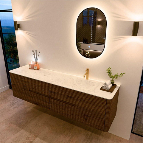 Mondiaz CIRO-DLUX Ensemble de meubles de salle de bains - 190x45x50cm - Lavabo en solid surface Opalo - 1 vasque à droite - 1 trou de robinet - 4 tiroirs - Dusk SW1532924