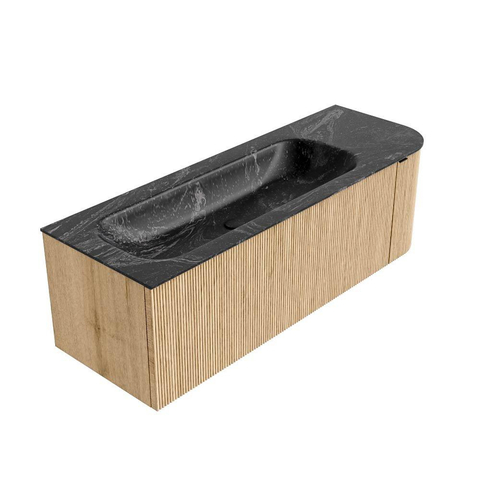 MONDIAZ KURVE-DLUX meuble de salle de bains 135cm avec module 25 R couleur chêne avec 1 tiroir et 1 porte. Plan vasque BIG MEDIUM gauche 1 trou de robinetterie couleur lave. SW1137171