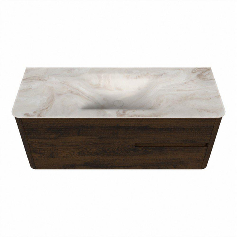 Mondiaz CIRO-DLUX Ensemble de meubles de salle de bains - 120x45x50cm - Vasque solid surface Frappe - 1 lavabo au milieu - 1 trou de robinet - 2 tiroirs - Noyer SW1530306