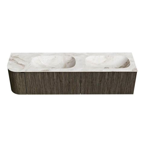 Mondiaz KURVE-DLUX Ensemble de meuble de salle de bains - 175x46x40cm - 2 tiroirs - 1 porte - lavabo solid surface - double / droit - 2 trous de robinet - Shadow SW1414041