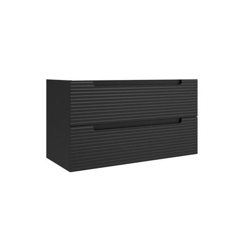 Saniclass Prime Balance Meuble de salle de bain - 100x55x45cm - 1 vasque rectangulaire en céramique blanc - 1 trou de robinet - 2 tiroirs - miroir rectangulaire - noir mat SW916216