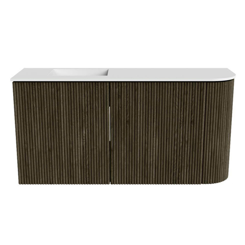 Mondiaz JOYA 81.6cm toiletmeubel - ronding rechts kleur Shadow - Wastafel FAYE positie Links 1 kraangat kleur Talc. SW1421431