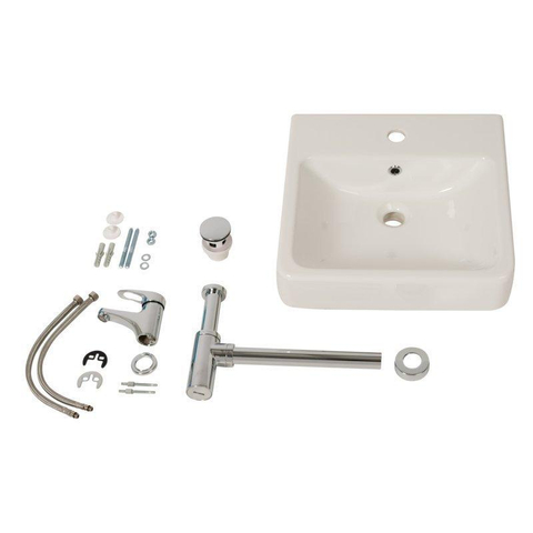 Plieger Seattle pack lavabo – 45 x 45 x 15,8 cm – céramique blanc brillant – robinet chromé SW96157
