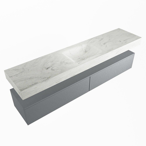 Mondiaz ALAN-DLUX Ensemble de meuble - 200cm - meuble Plata mat - 2 tiroirs - Lavabo Cloud Opalo suspendu - vasque Centre - 0 trous de robinet SW806693
