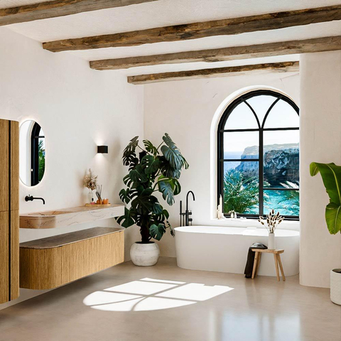 MONDIAZ THOR-DLUX Meuble de salle de bains - 170cm - arrondi gauche + droite - couleur Oak - 1 tiroir et 2 portes - Vasque suspendue CLOUD Gauche sans trou de robinet - couleur Arena SW1465784