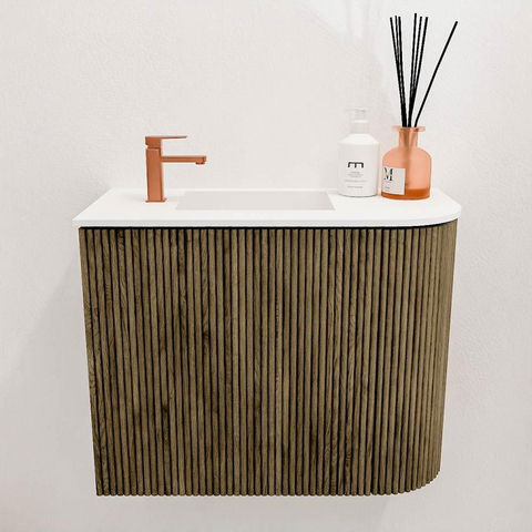 Mondiaz JOYA 51.6cm toiletmeubel - ronding rechts kleur Dusk - Wastafel FAYE positie Links 1 kraangat kleur Talc. SW1421613