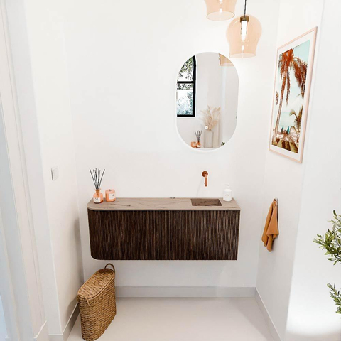 Mondiaz JOYA-DLUX 111.6cm toiletmeubel - ronding links kleur Walnut - Wastafel FAYE positie Rechts Zonder kraangat kleur Arena. SW1424359
