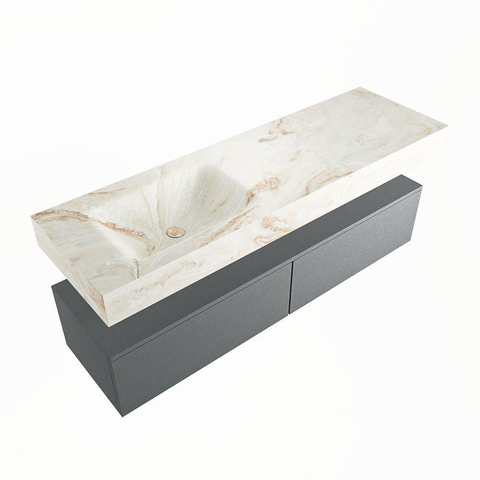 Mondiaz ALAN-DLUX Ensemble de meuble - 150cm - meuble Plata mat - 2 tiroirs - Lavabo Cloud Frappe suspendu - vasque Gauche - 1 trou de robinet SW805087