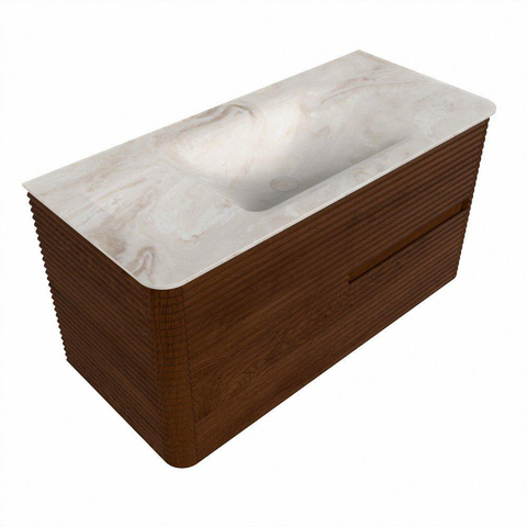 Mondiaz CIRO-DLUX Badkamermeubelset - 100x45x50cm - Solid surface wastafel Frappe - 1 wasbak Midden - 1 kraangat - 2 lades - Ruby SW1531327