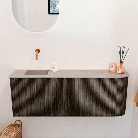 Mondiaz JOYA-DLUX 111.6cm toiletmeubel - ronding rechts kleur Shadow - Wastafel FAYE positie Links Zonder kraangat kleur Saba. SW1426258