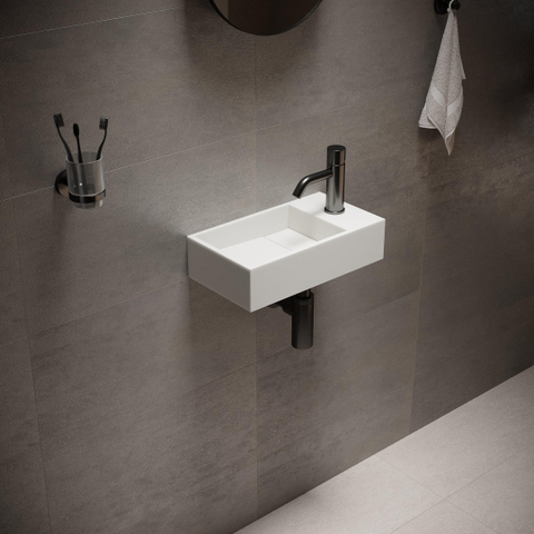 Ideavit Solidcube fontein - 40x22x10cm - rechthoek - kraangat rechts - zonder waste - mat wit SW85923