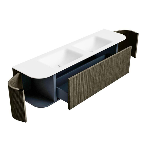 Mondiaz KURVE Ensemble de meuble de salle de bains - 170x46x40cm - 1 tiroir - 2 portes - vasque solid surface - double - 2 trous de robinet - Shadow SW1414123