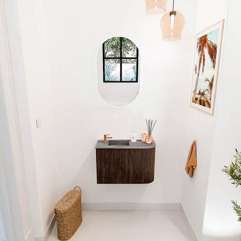 Mondiaz JOYA-DLUX 61.6cm toiletmeubel - ronding rechts kleur Walnut - Wastafel FAYE positie Links 1 kraangat kleur Sombra. SW1424765