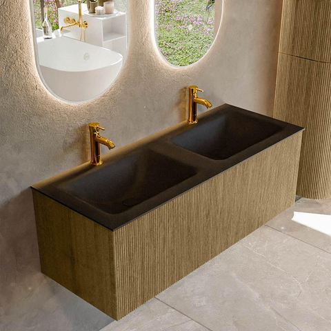 Mondiaz KURVE Ensemble de meuble de salle de bains - 120x46x40cm - 1 tiroir - lavabo solid surface - double - 2 trous de robinet - Dusk SW1414826