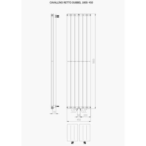 Plieger Cavallino Retto radiateur design vertical double raccordement central 1800x450mm 1162W gris foncé structuré 7253465