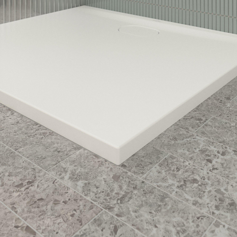 Villeroy & Boch Ecora douchebak - 100x90x3.5cm - afvoer lange zijde - stone white (wit) SW1558974