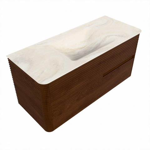 Mondiaz CIRO-DLUX Ensemble meuble de salle de bains - 110x45x50cm - Vasque solid surface Ostra - 1 lavabo au milieu - 1 trou de robinet - 2 tiroirs - Ruby SW1531832