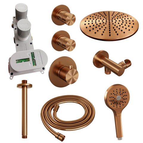 BRAUER Copper Edition inbouw regendoucheset – Ø30 cm hoofddouche – 20 cm plafondbuis – ronde handdouche – vaste douchehouder SW374494