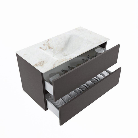 MONDIAZ VICA-DLUX Badkamermeubelset - 90cm - onderkast dark grey - 2 lades - inbouw wastafel cloud midden - 1 kraangat - 60cm hoge versie - frape SW1088742