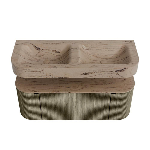 MONDIAZ THOR-DLUX 120cm meuble de salle de bains arrondi gauche + droite couleur Shadow avec 1 tiroir et 2 portes. Vasque suspendue CLOUD Double sans trou de robinet couleur Arena. SW1463342