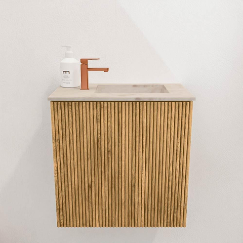 Mondiaz JOYA-DLUX Meuble de toilette 40cm - couleur Chêne - Vasque FAYE position Droite 1 trou de robinet couleur Frappe SW1421862