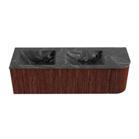 Mondiaz KURVE-DLUX Ensemble de meubles de salle de bains - 145x46x40cm - 1 tiroir - 1 porte - vasque solid surface - double / gauche - 2 trous de robinet - Ruby SW1416002