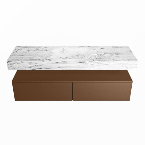 Mondiaz ALAN-DLUX Ensemble de meuble - 150cm - meuble Rust mat - 2 tiroirs - Lavabo Cloud Glace suspendu - vasque Centre - 0 trous de robinet SW805849