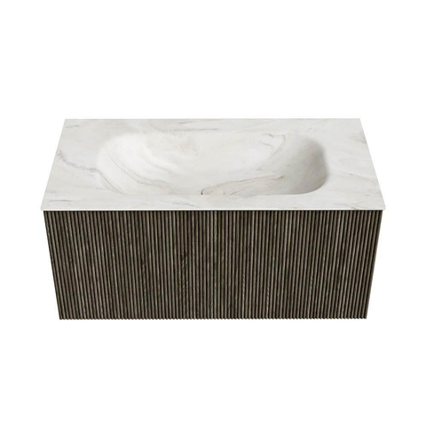 Mondiaz KURVE-DLUX Ensemble meuble de salle de bains - 90x46x40cm - 1 tiroir - lavabo solid surface - central - 1 trou de robinet - Shadow SW1414461