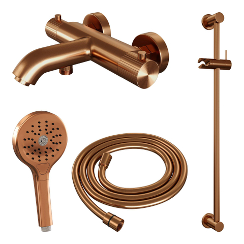 BRAUER Stripe Mitigeur thermostatique de douche - SET 02 - apparent - barre coulissante - douchette 3 jets - flexible de douche - cuivre brossé PVD SW1434890