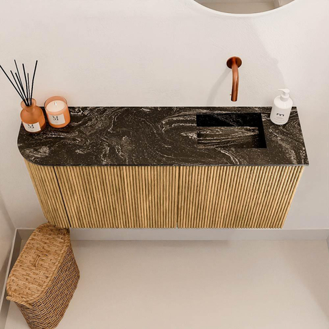Mondiaz JOYA-DLUX Meuble de salle de bains 91,6cm - arrondi gauche couleur Chêne - Vasque FAYE position Droite Sans trou de robinet couleur Lava SW1422088