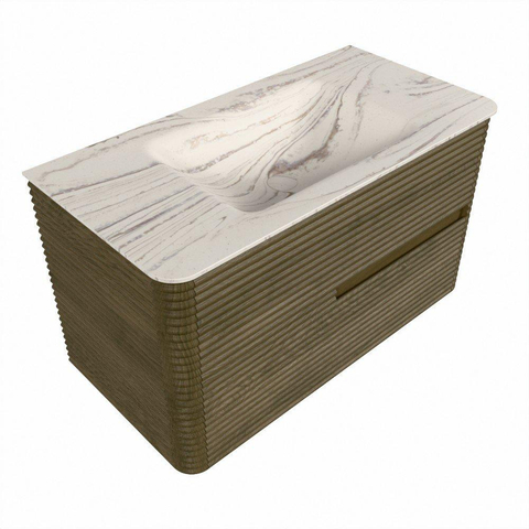 Mondiaz CIRO-DLUX Meuble de salle de bains - 90x45x50cm - Plan vasque en solid surface Nata - 1 vasque au centre - 1 trou de robinet - 2 tiroirs - Dusk SW1533198